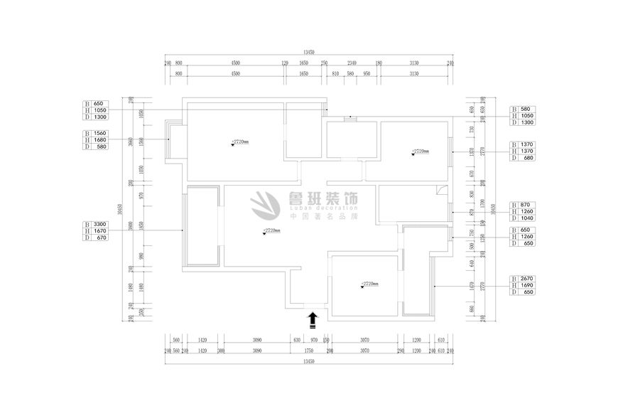 華潤24城三居室118平米北歐風(fēng)格效果圖-魯班裝飾設(shè)計(jì)師張沛沛主筆,北歐風(fēng)格效果圖,原始戶型圖